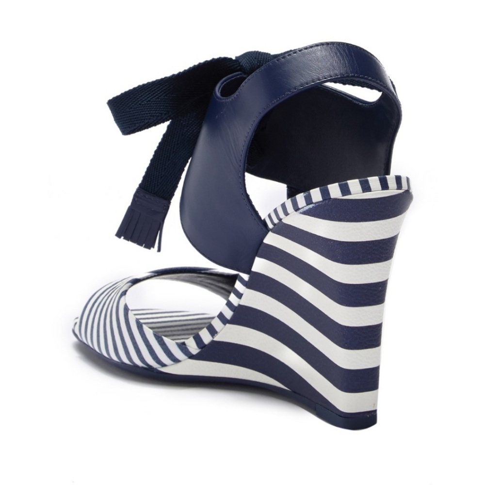 •TORY BURCH• Maritime Stripe Wedge Heel Shoes - Picture 4 of 5